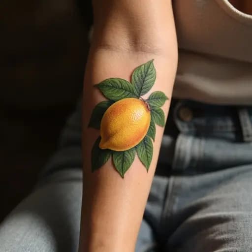 Vibrant Realistic Lemon Tattoo