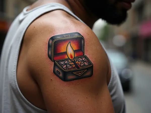 Vintage Matchbox Flame Tattoo