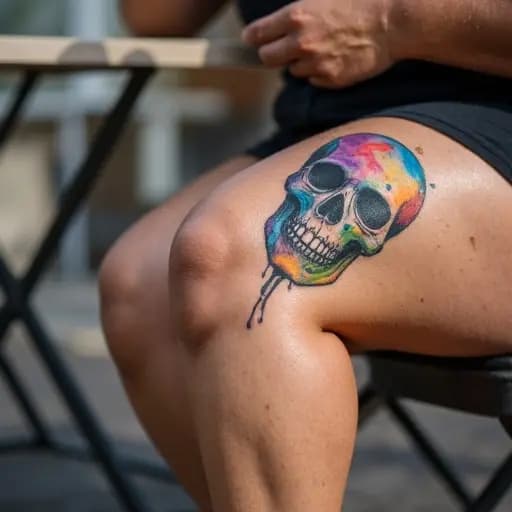 Colorful Watercolor Skull Tattoo
