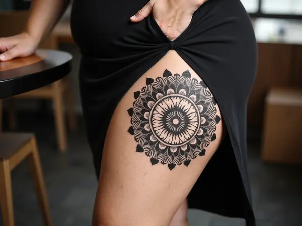 Geometric Mandala Thigh Tattoo