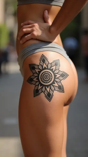 Geometric Mandala Hip-to-Thigh Tattoo