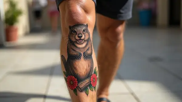 Beaver Carpenter with Roses Tattoo