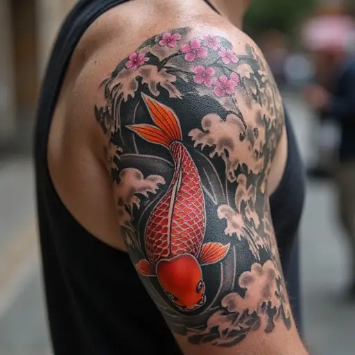 Koi Fish and Cherry Blossoms