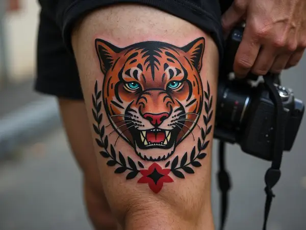 Bold Traditional Panther Head Tattoo
