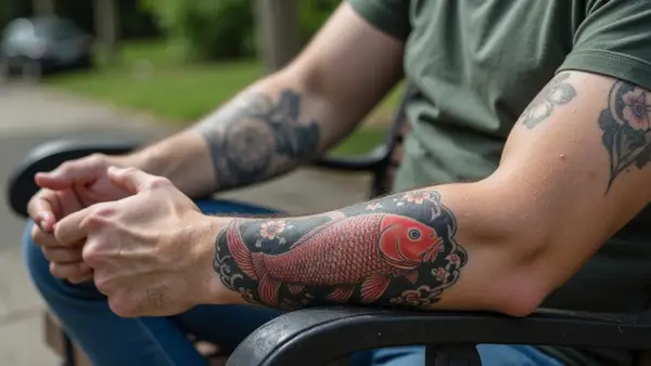 Koi Fish and Cherry Blossoms