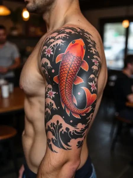 Koi and Cherry Blossom Waves