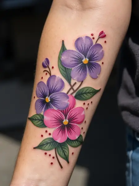 Vibrant Pansy Floral Tattoo