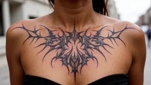 Cybersigilism is a style that combines traditional sigils, symbols often associated with magic or spirituality, with digital or futuristic aesthetics, often seen in tattoos. It's characterized by sharp, spiky lines, angled shapes, and the incorporation of natural elements like lightning bolts or tree bark, creating a fusion of ancient and modern. 
