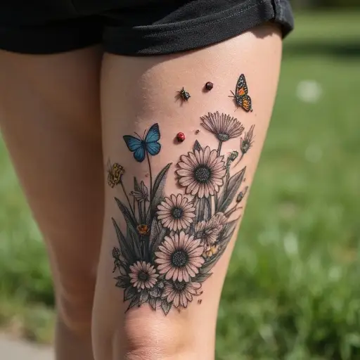 Garden Blooms and Insects Tattoo