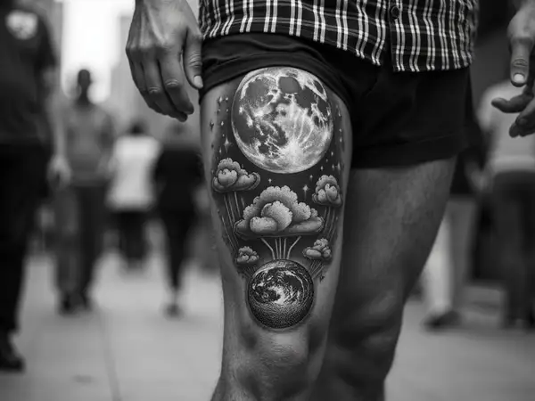 Psychedelic Moon and Earth Tattoo