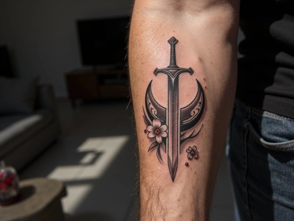 Sword and Moon Tattoo