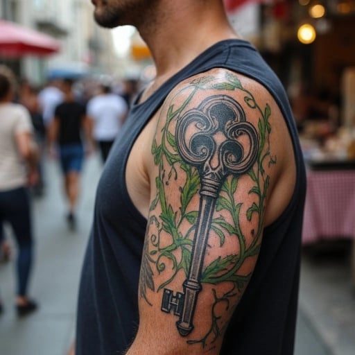 Vine-Wrapped Skeleton Key Tattoo