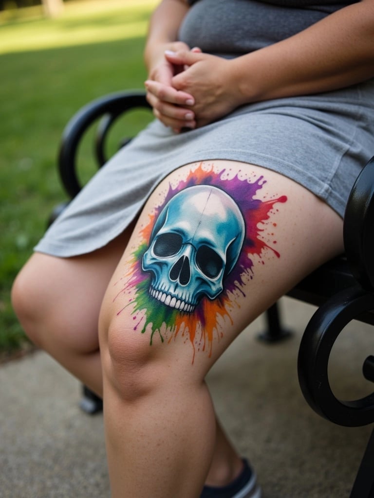 Colorful Watercolor Skull Tattoo