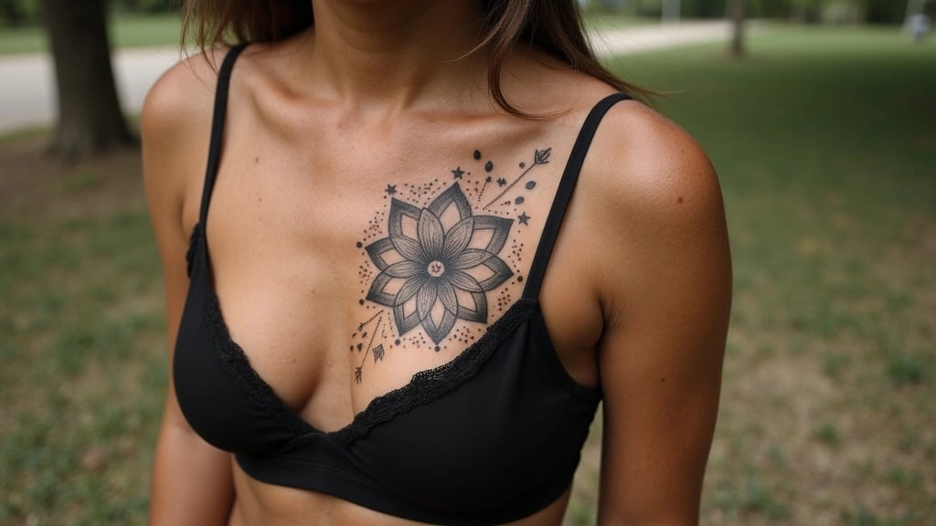 Elegant Sternum Lotus Tattoo