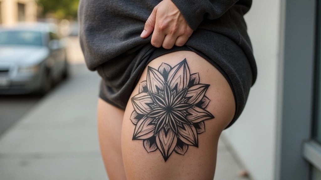 Geometric Mandala Hip to Thigh Tattoo