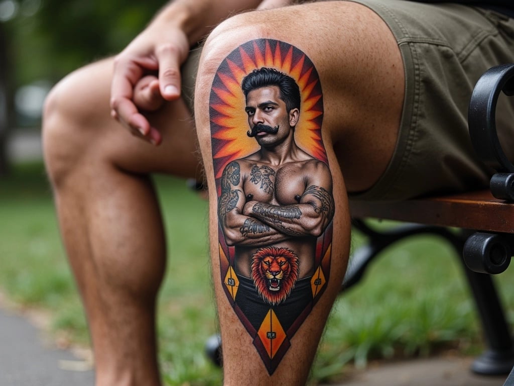 Neo-Traditional Strongman with Sun Halo