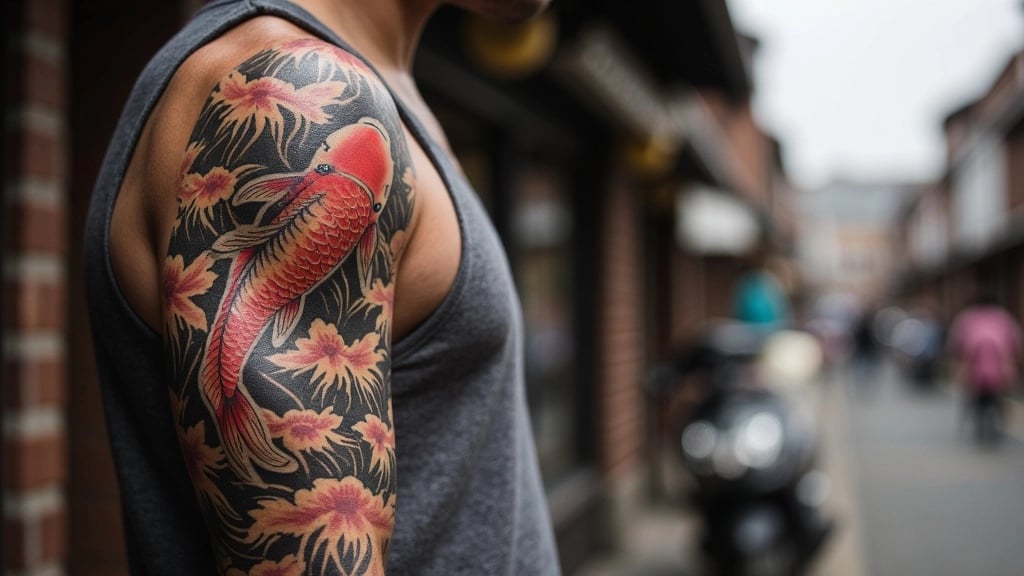 Koi Fish and Cherry Blossoms
