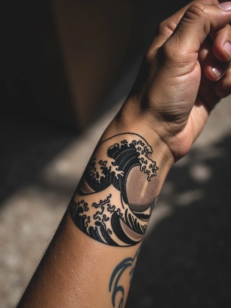 Modern Ocean Wave Band Tattoo