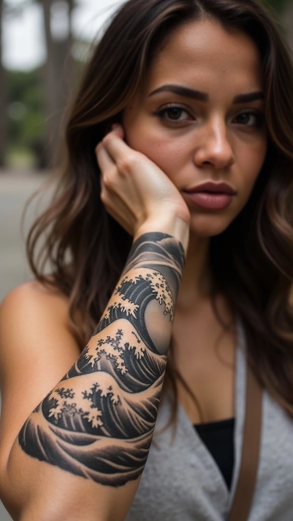 Ocean Wave Forearm Band Tattoo
