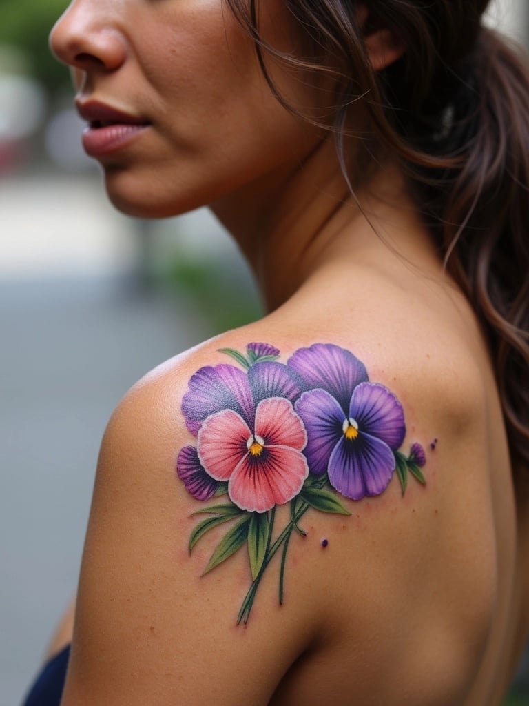 Watercolor Pansy Floral Tattoo