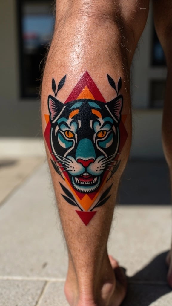 Bold Traditional Panther Head Tattoo