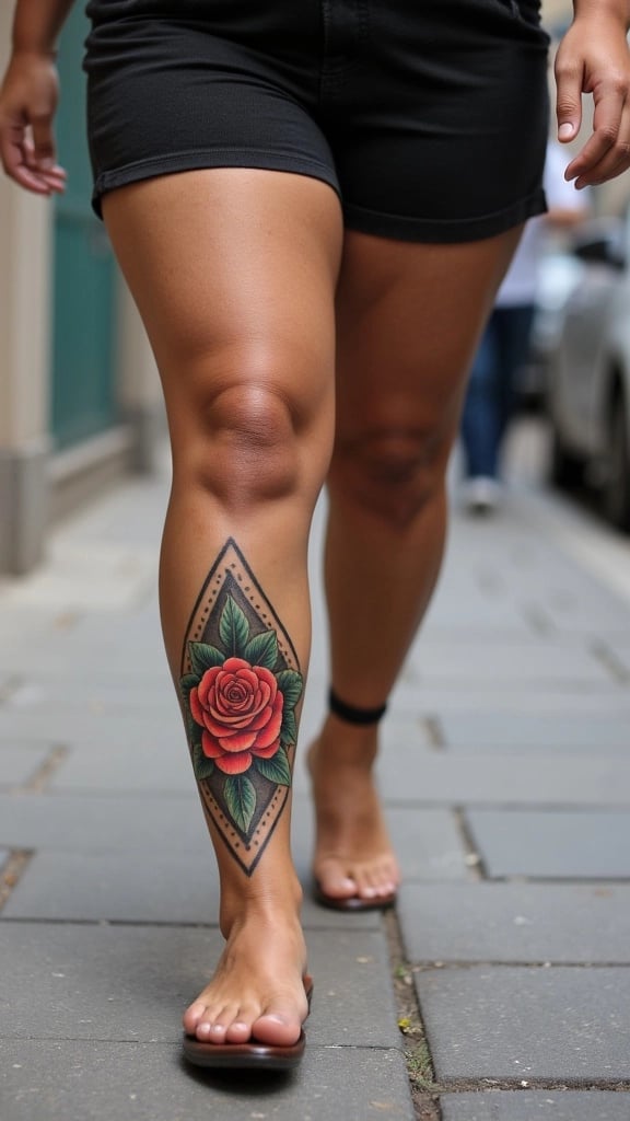 Symmetrical Rose Ankle Band Tattoo