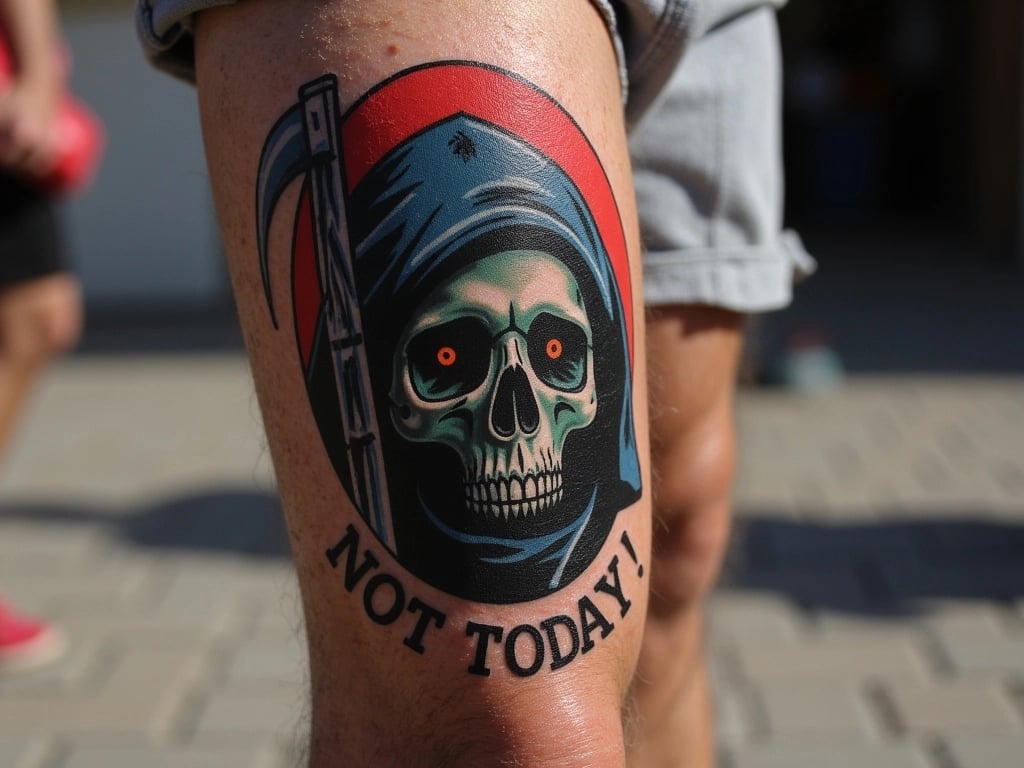 Bold Grim Reaper 'Not Today' Tattoo