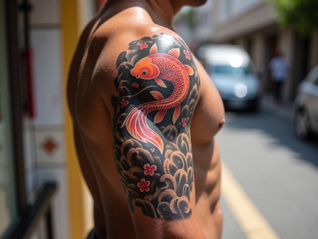 Koi and Cherry Blossom Sleeve