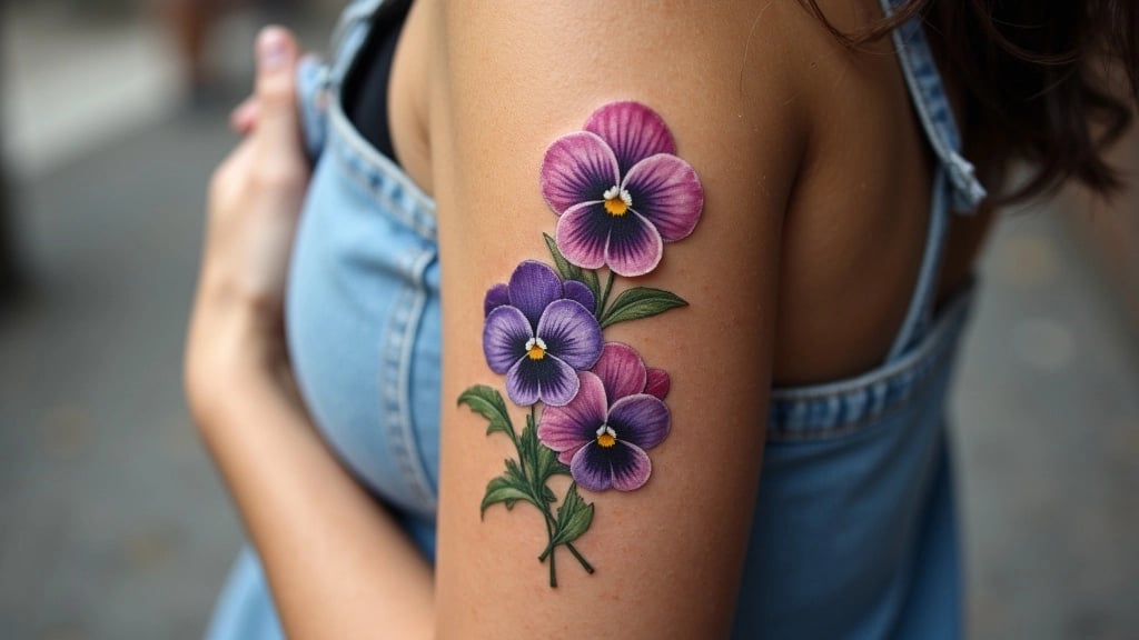 Vibrant Pansy Floral Tattoo