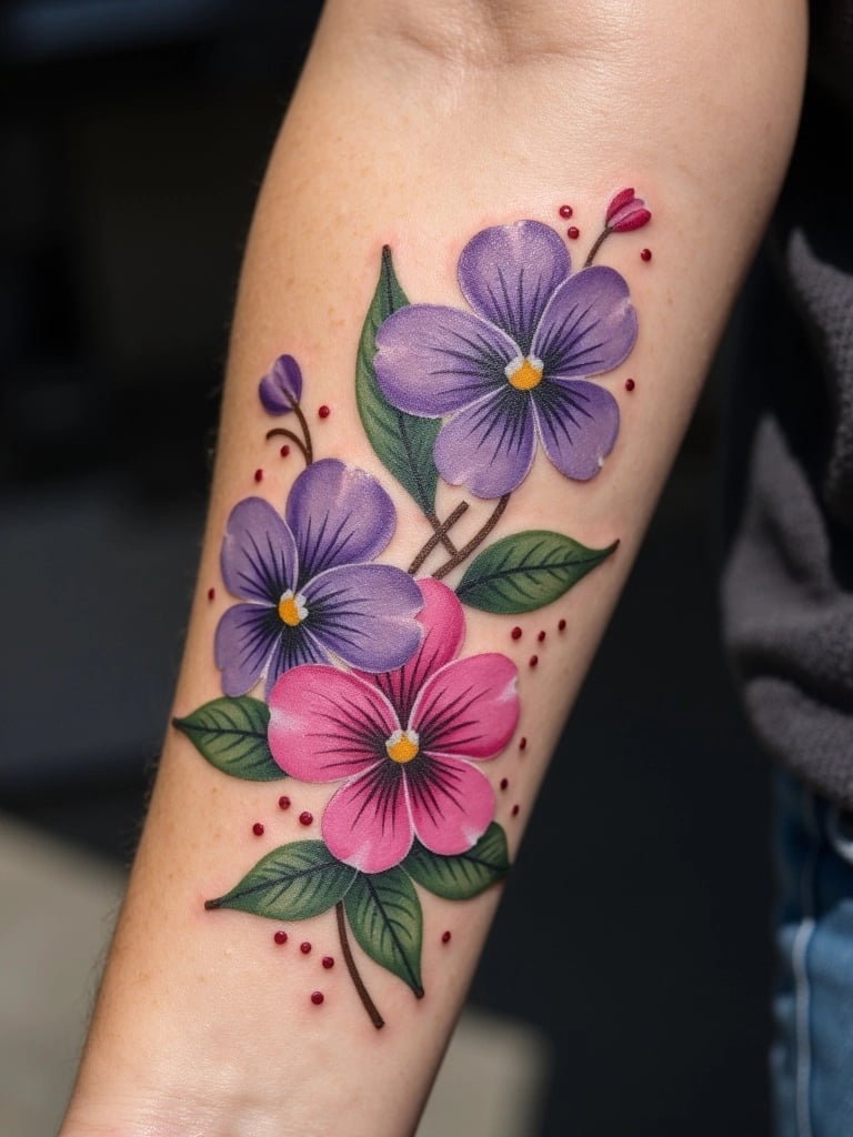 Vibrant Pansy Floral Tattoo