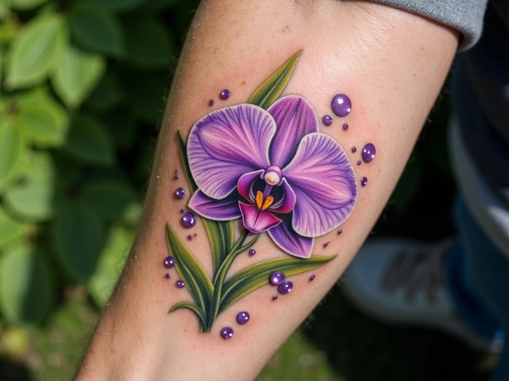 Purple Orchid Tattoo Design