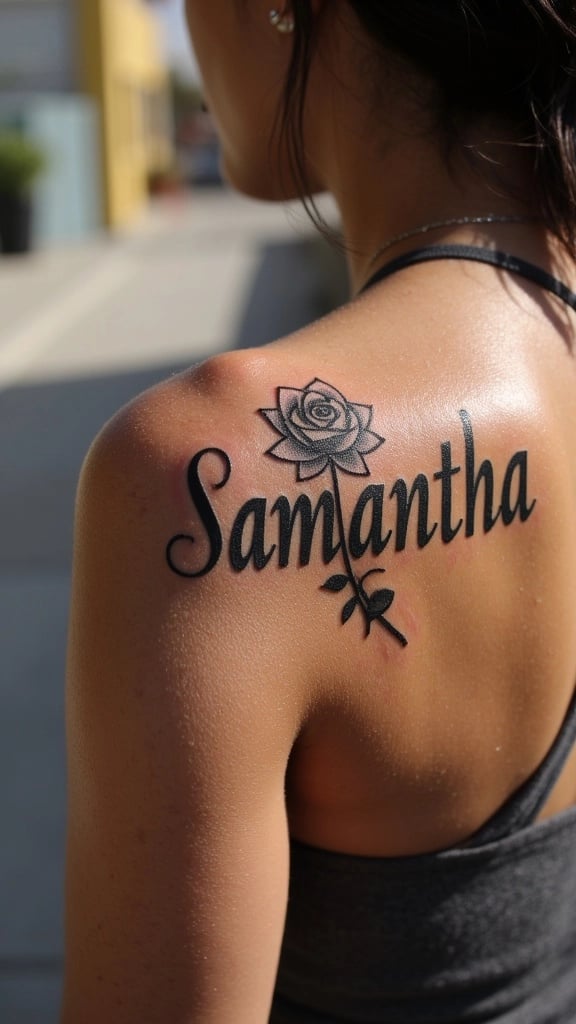 Samantha's Name with Rose Tattoo