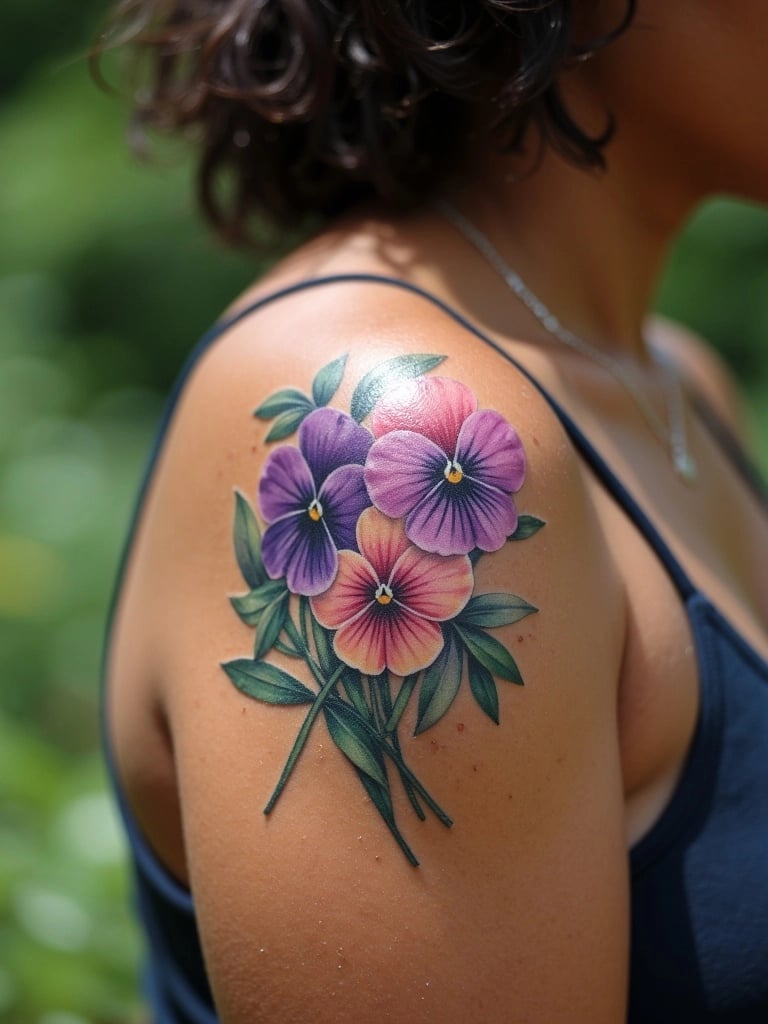 Vibrant Pansy Floral Tattoo