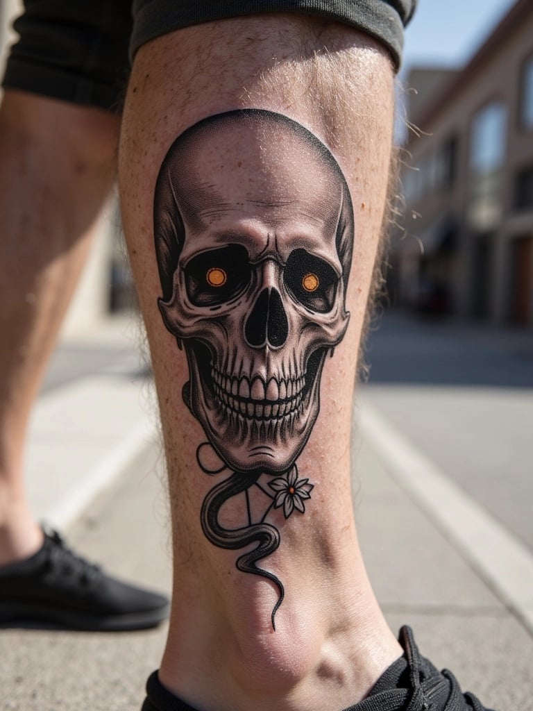 Skull and Snake with Flowers