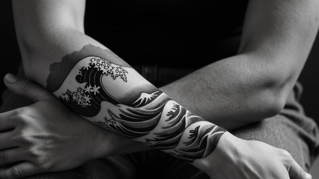 Modern Ocean Wave Tattoo