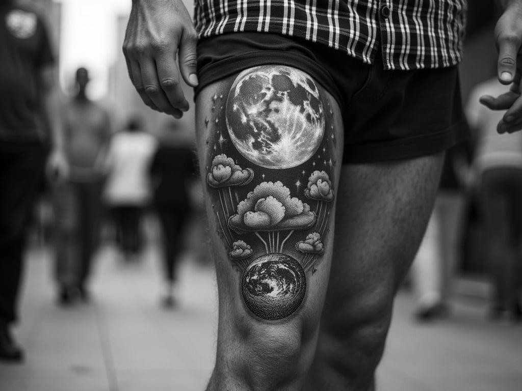 Psychedelic Moon and Earth Tattoo