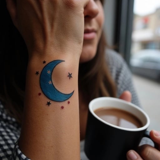 Crescent Moon and Stars Tattoo