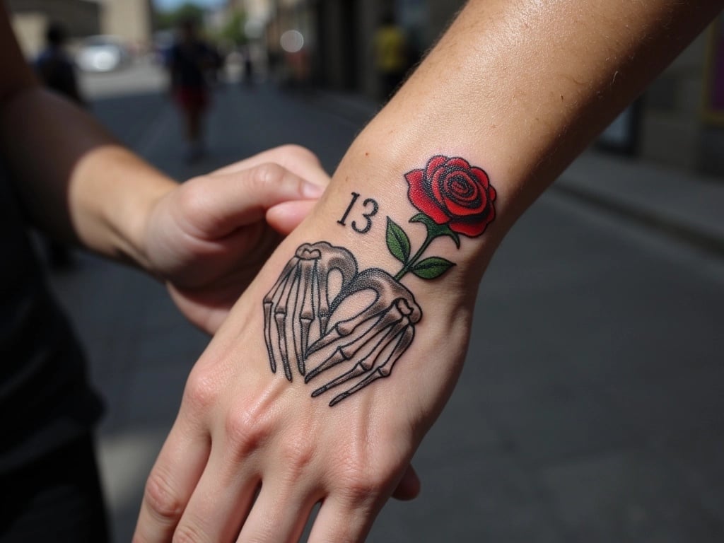 Skeleton Pinky Promise with Rose