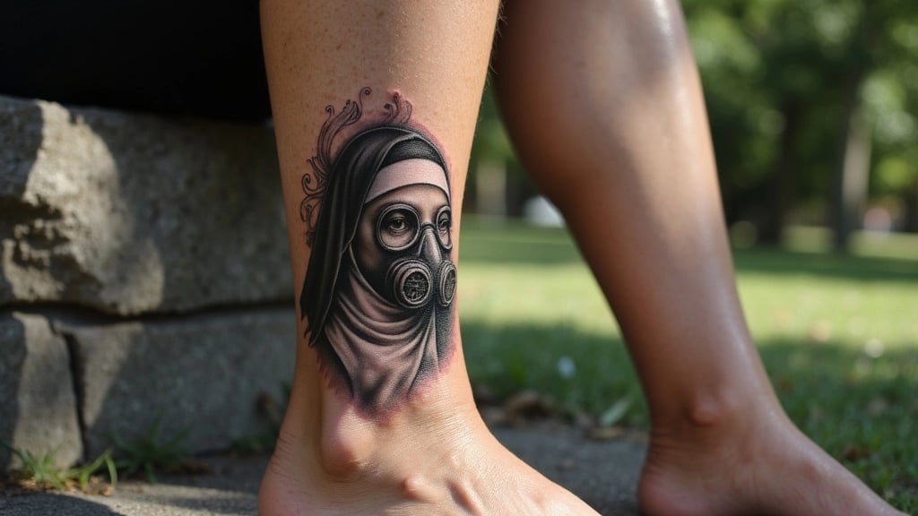 Nun with Gas Mask Tattoo