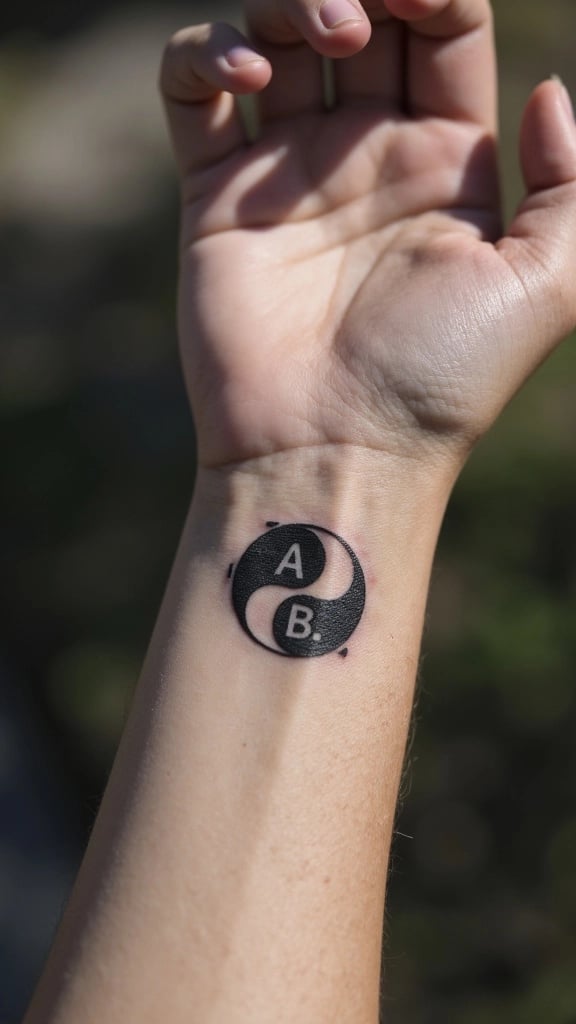 Yin Yang with Initials Tattoo