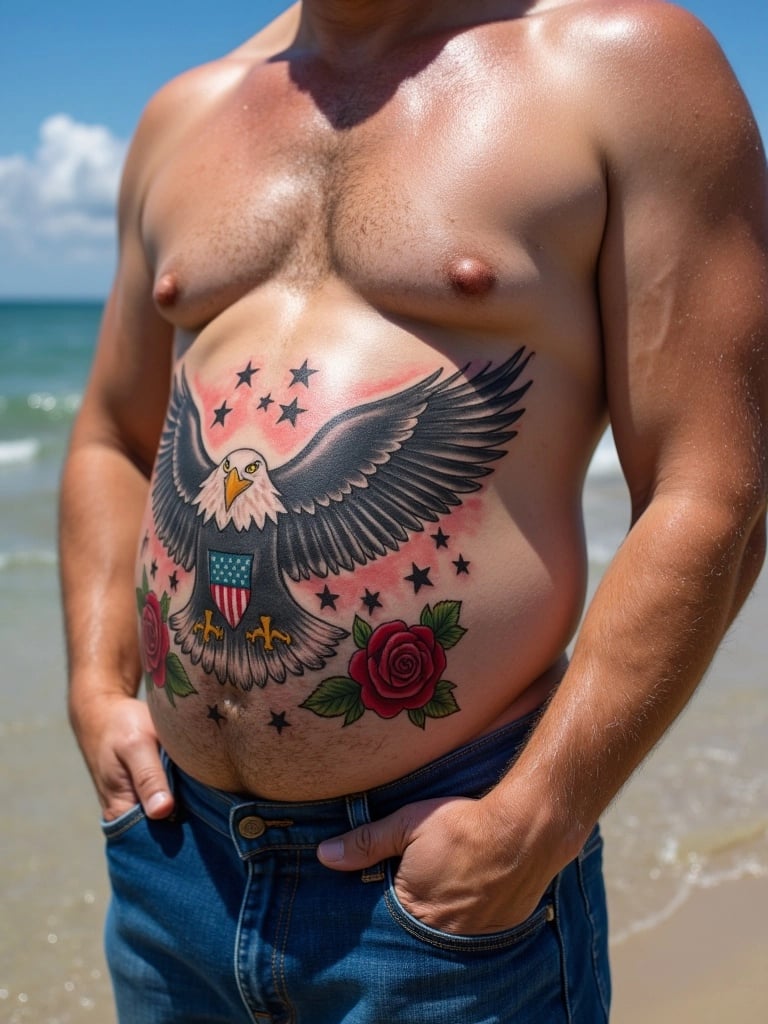 Patriotic Eagle Throat Tattoo