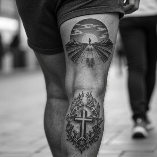 Worship Song Leg Sleeve Tattoo
