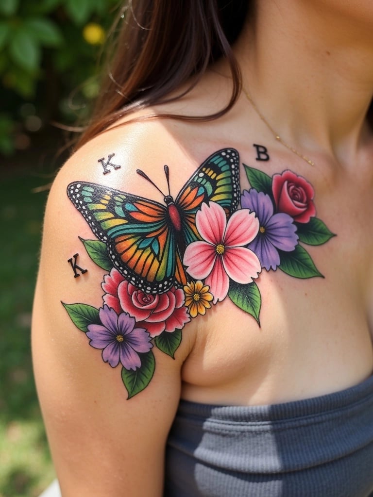 Floral Fusion with Butterfly and Hummingbird